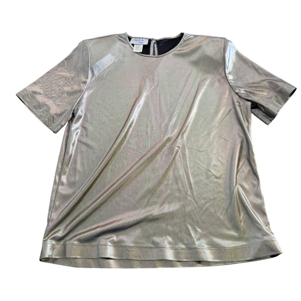 Petites by Fundamental Things Women's SS Metallic Top Made In USA, Size 6